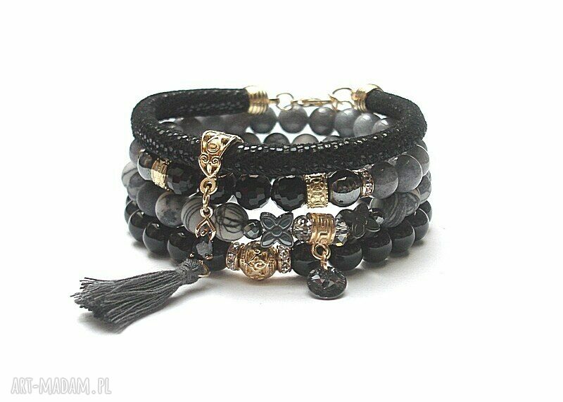Hand made glamour - czarno-szara bransoletka z jaspisu