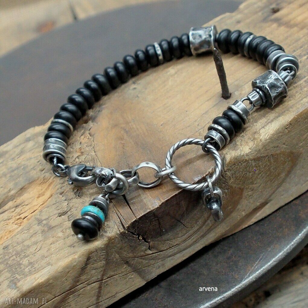 Bransoletka Onyx unisex 01 ze srebra oksydowanego 925 i czarnego onyksu