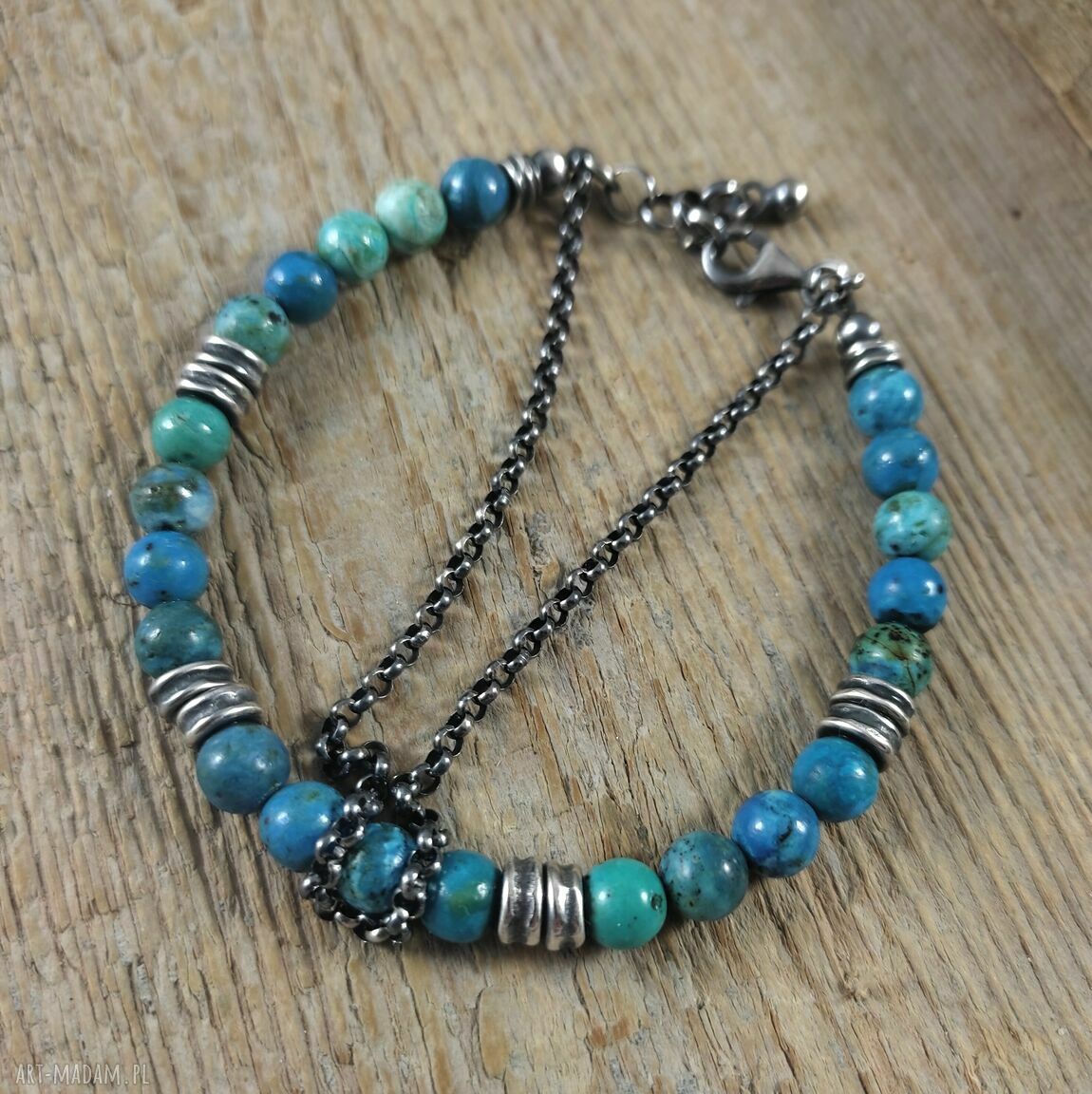 Bransoletka opal niebieski ze srebra 925 - handmade