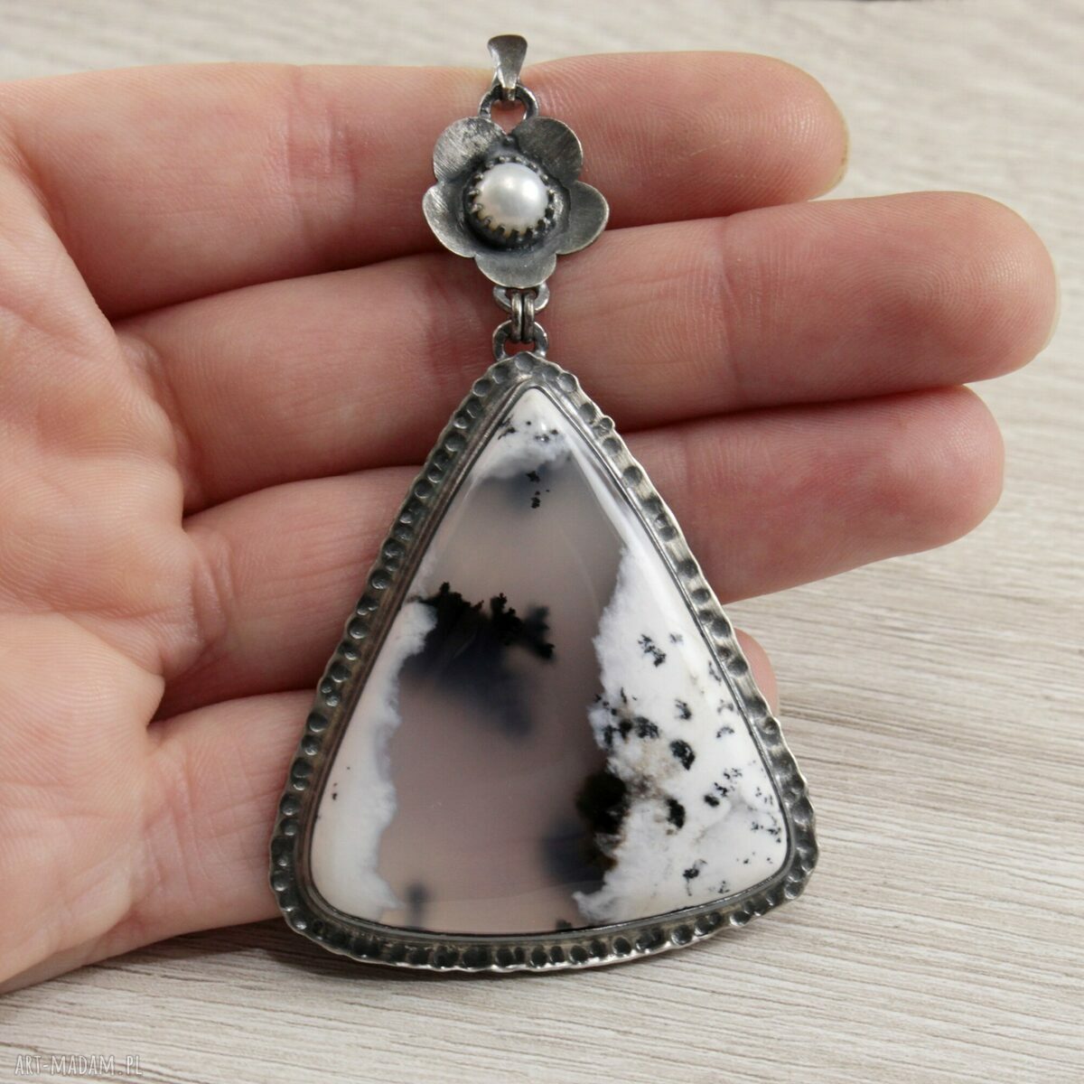 Opal dendrytowy i srebro - wisior 1853