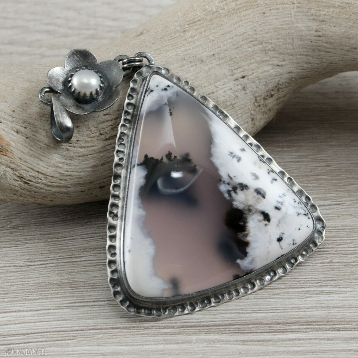 Opal dendrytowy i srebro - wisior 1853