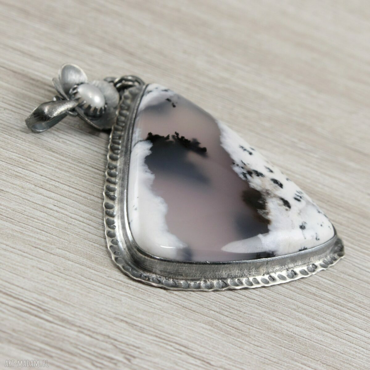 Opal dendrytowy i srebro - wisior 1853