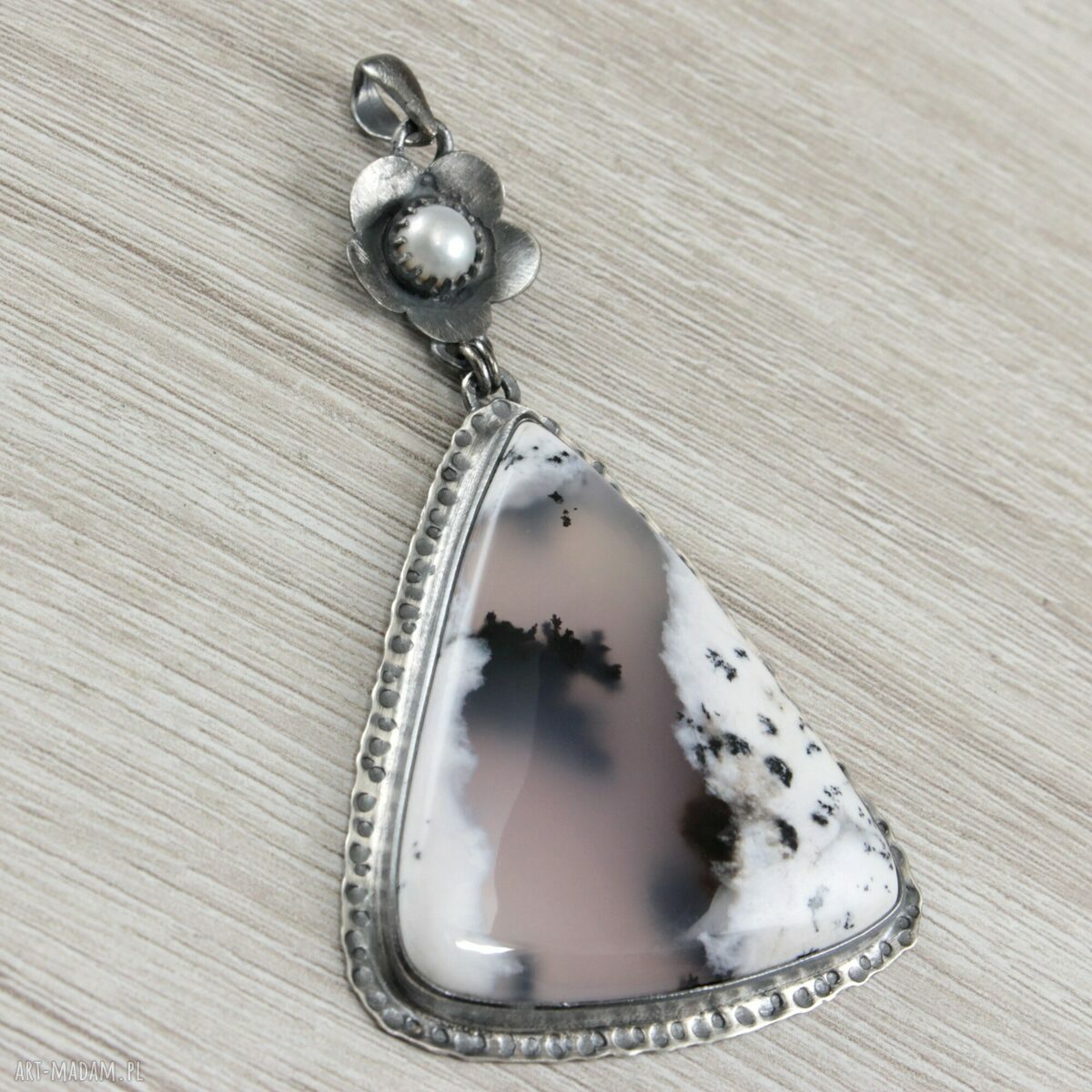Opal dendrytowy i srebro - wisior 1853