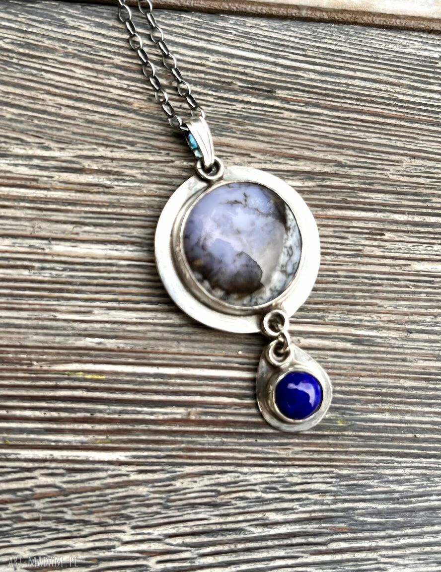 Lapis lazuli i opal dendrytowy las - srebrny wisior 925