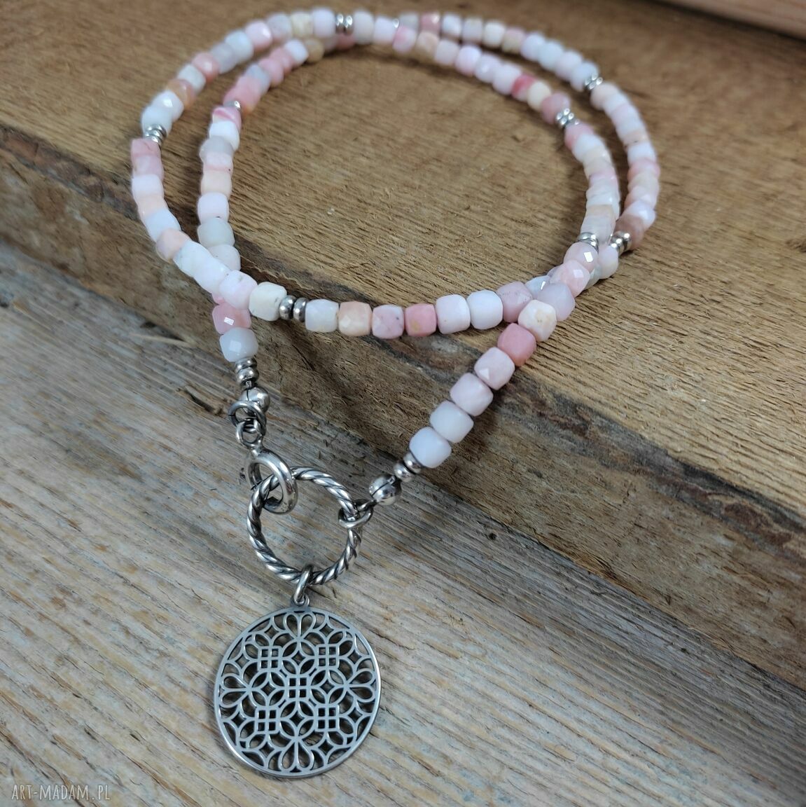 Opal peruwiański z dużą rozetą - naszyjnik srebro 925 oksydowane