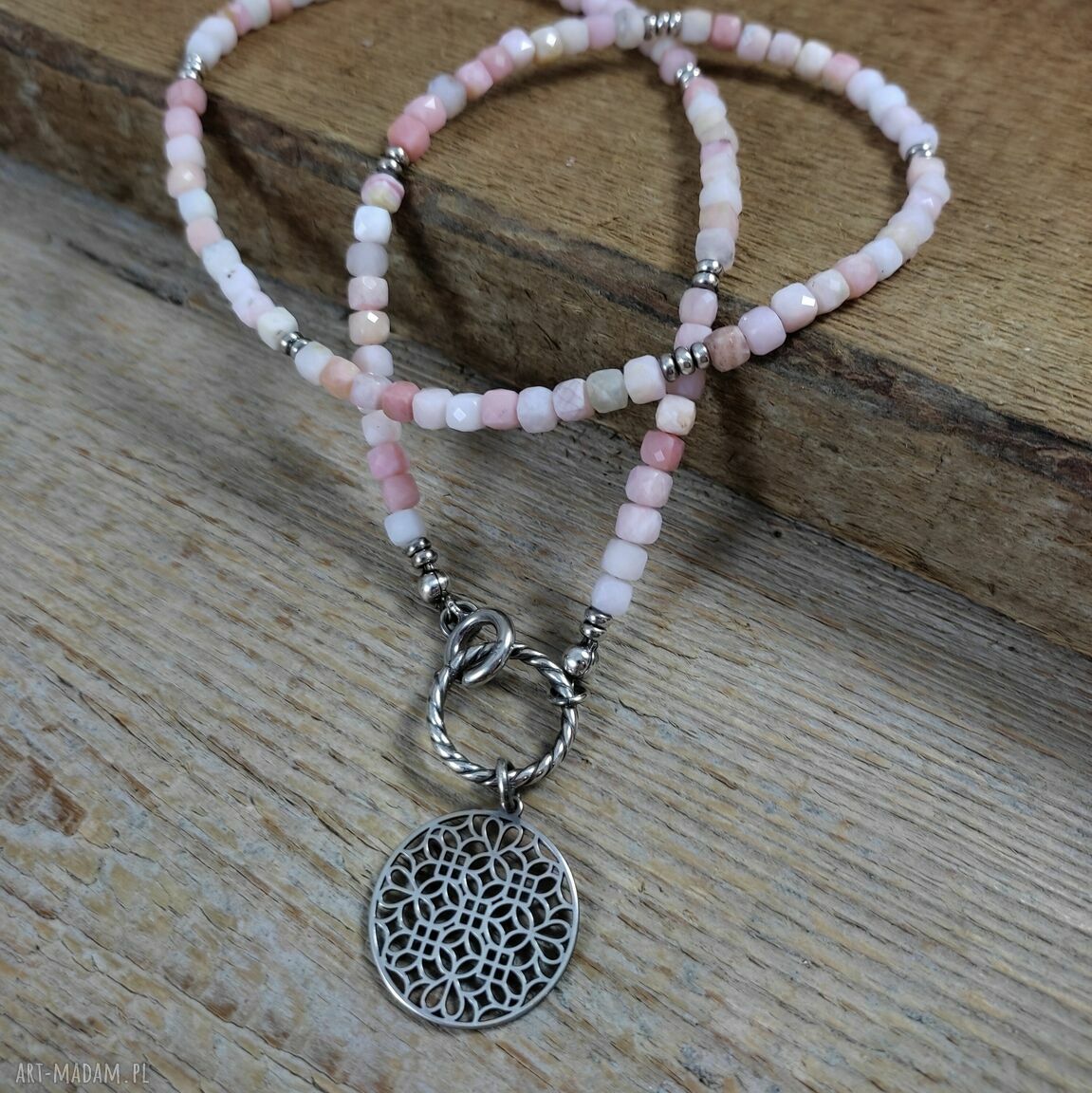 Opal peruwiański z dużą rozetą - naszyjnik srebro 925 oksydowane