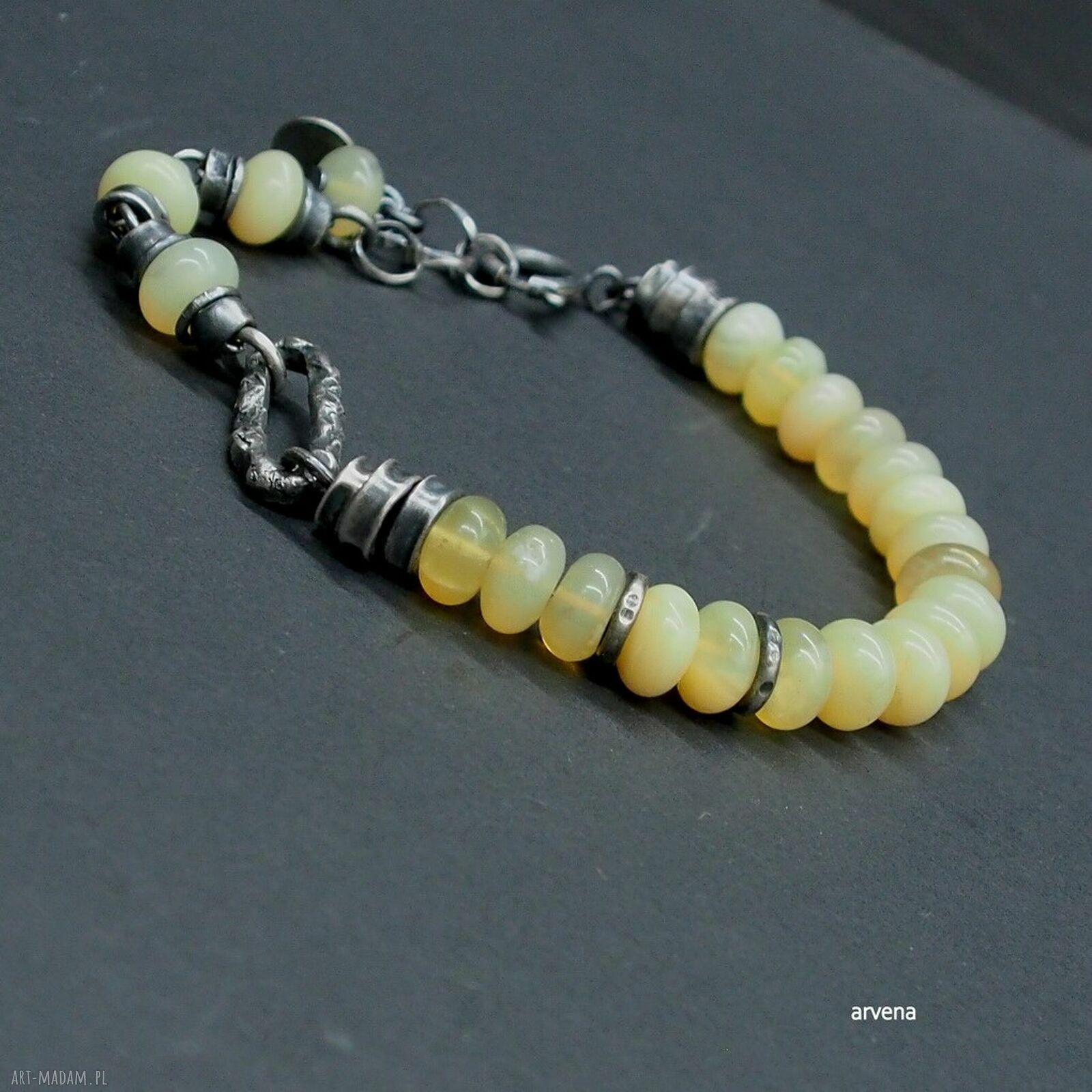 Opal żółty - unisex bransoletka ze srebra oksydowanego 925