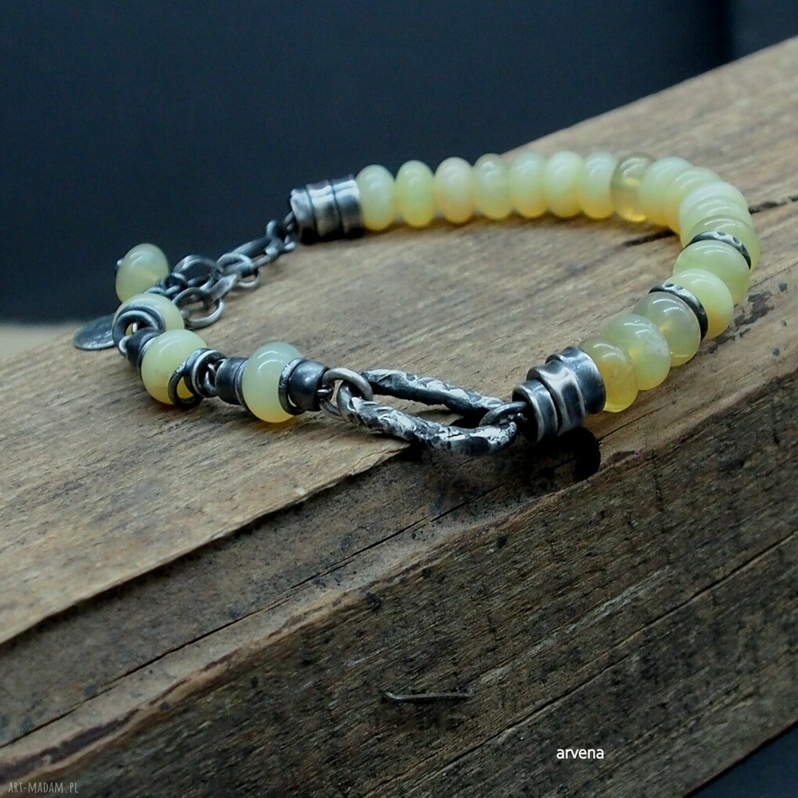 Opal żółty - unisex bransoletka ze srebra oksydowanego 925