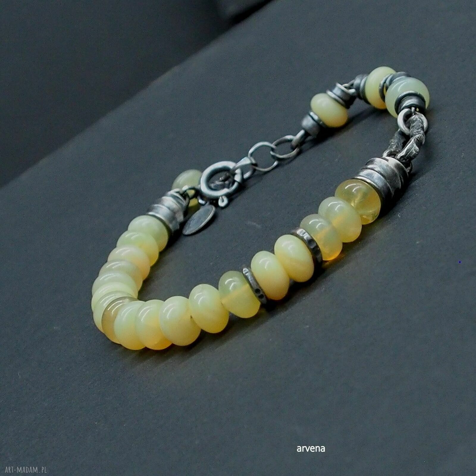 Opal żółty - unisex bransoletka ze srebra oksydowanego 925