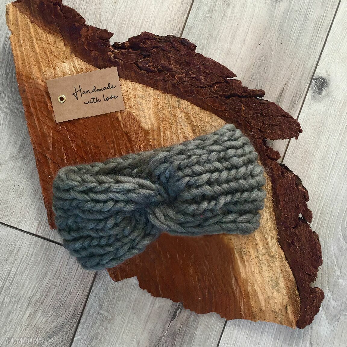Opaska Chunky Sage Green - ręcznie robiona na drutach