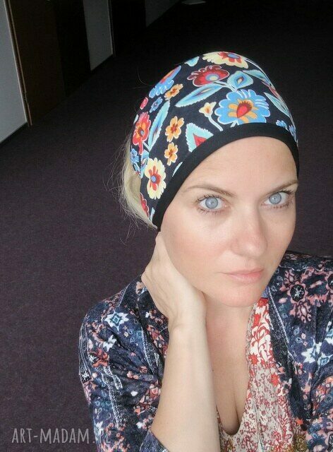 Czarna podwójna opaska damska szeroka w stylu folk - boho