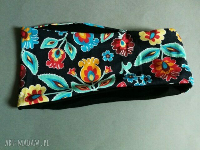 Czarna podwójna opaska damska szeroka w stylu folk - boho