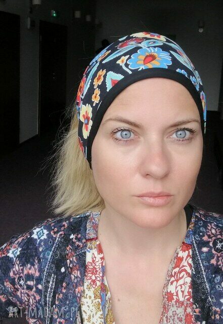 Czarna podwójna opaska damska szeroka w stylu folk - boho