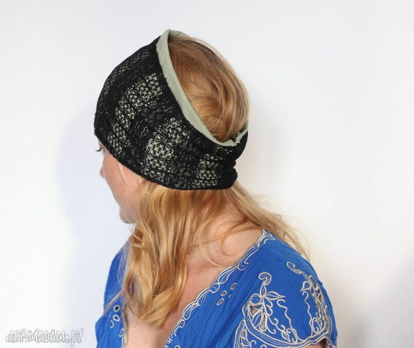 Czarna opaska koronkowa handmade w stylu boho etno