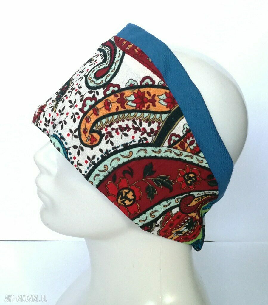 Szeroka opaska damska wiosenna w kwiaty Boho handmade