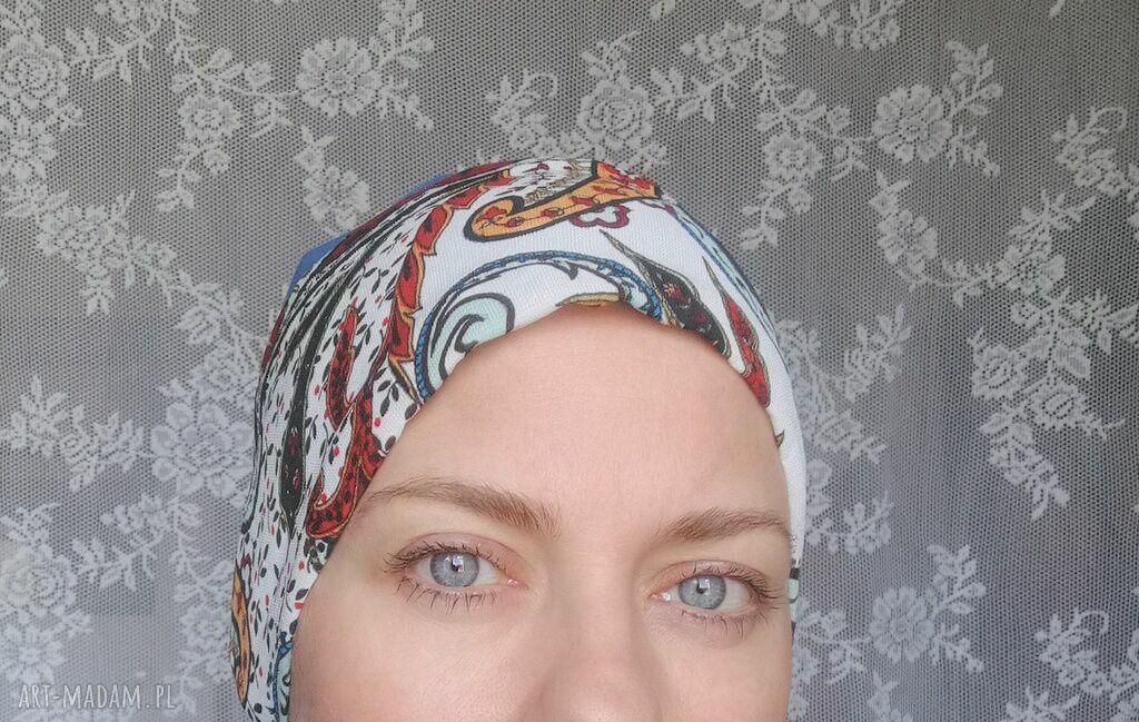Szeroka opaska damska wiosenna w kwiaty Boho handmade