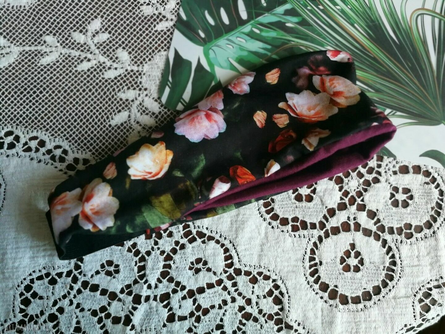Opaska damska wiosenna w kwiaty - uniwersalna handmade na gumce