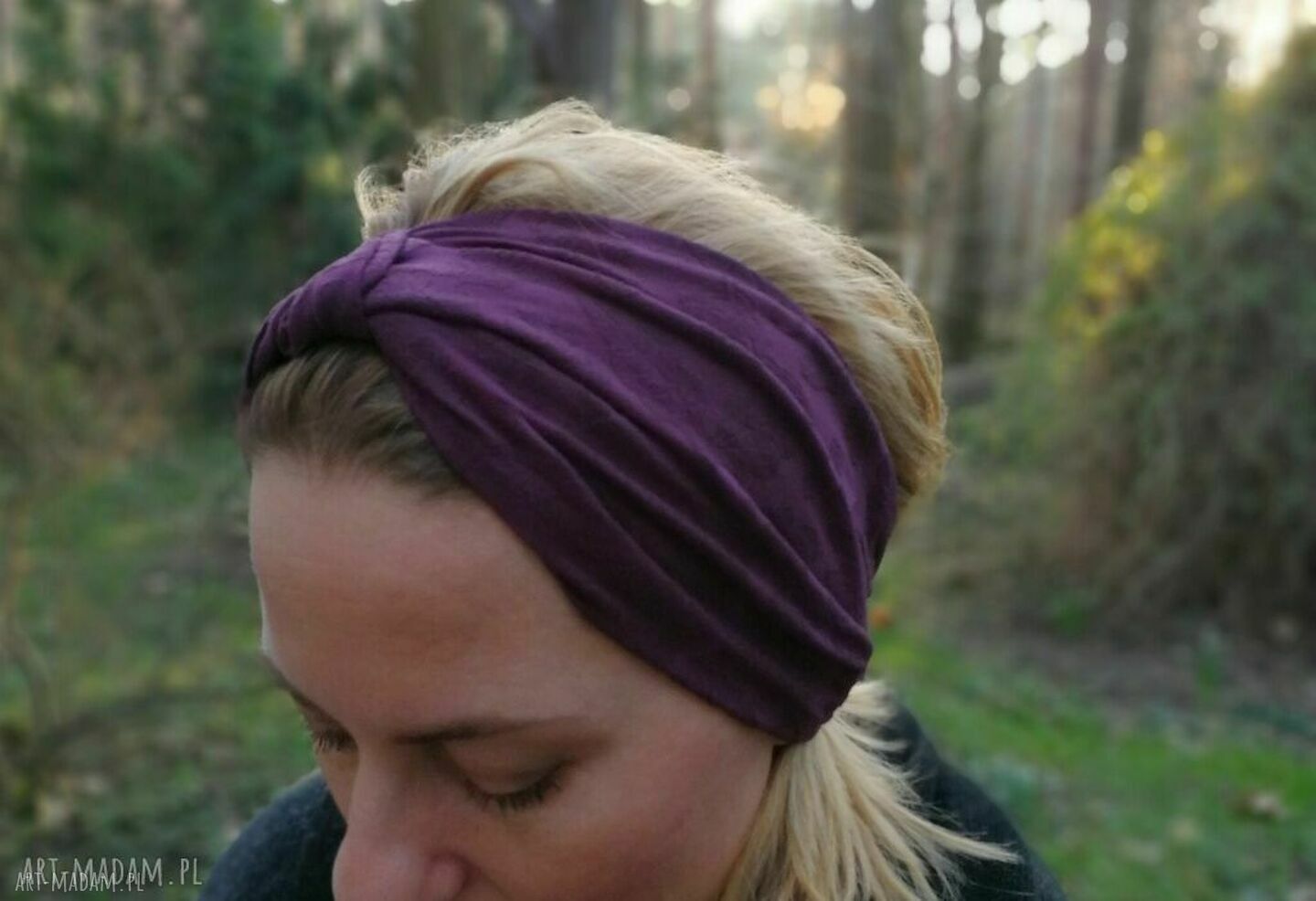 Bordowa opaska wiosenna typu turban - miękka dzianina i rozmiar uniwersalny