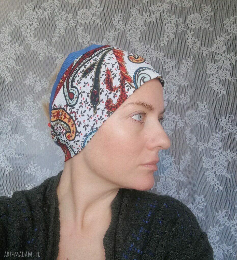 Szeroka opaska damska wiosenna w kwiaty Boho handmade