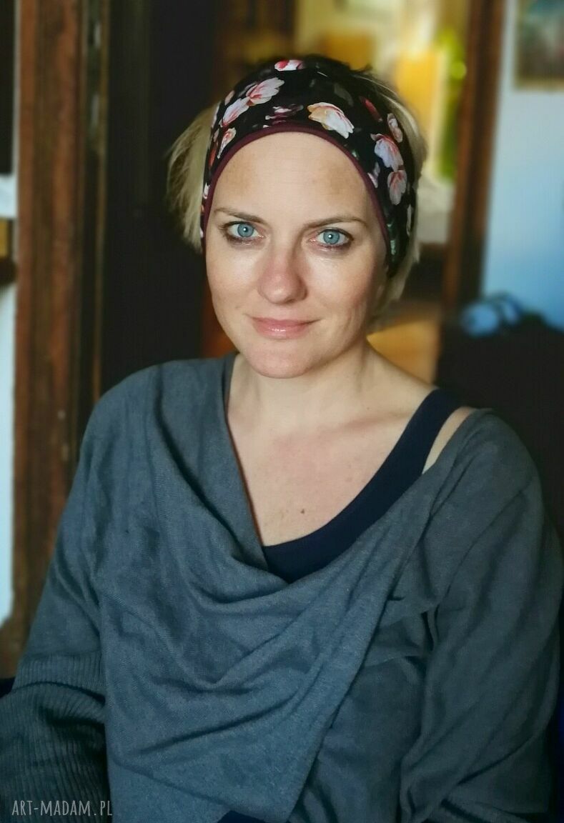 Opaska damska wiosenna w kwiaty - uniwersalna handmade na gumce