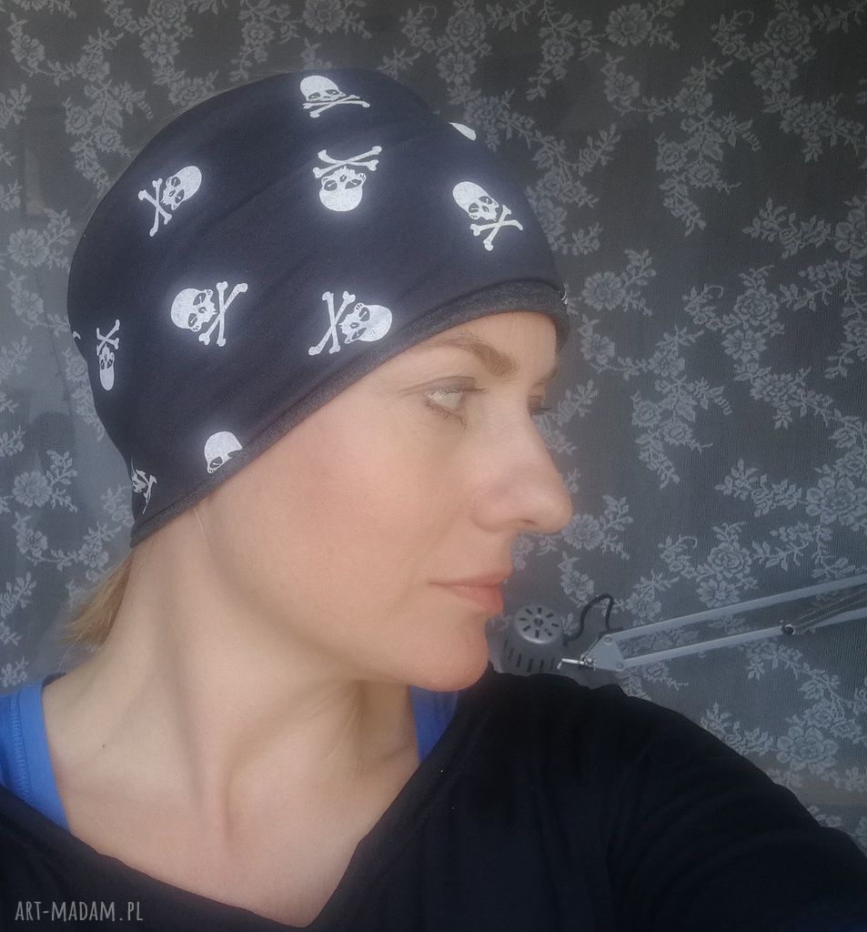 Opaska damska wiosenna w czaszki - sportowa do biegania i jogi (handmade)