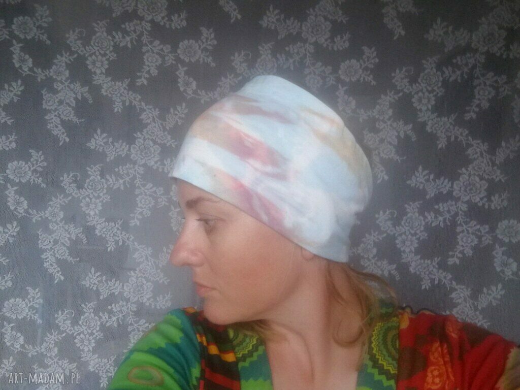 Opaska damska ręcznie farbowana boho-box (59-60 cm) na ecru podszewce