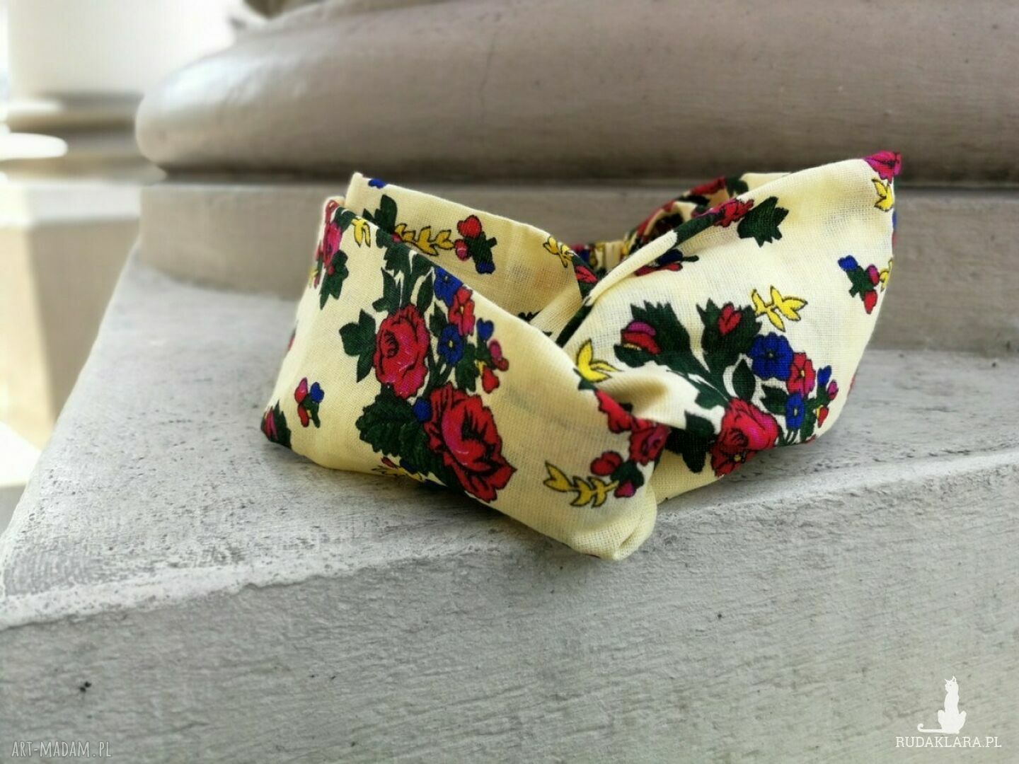 Opaska turbanowa folkowa w kwiaty - rozmiar 60-61 cm z gumką