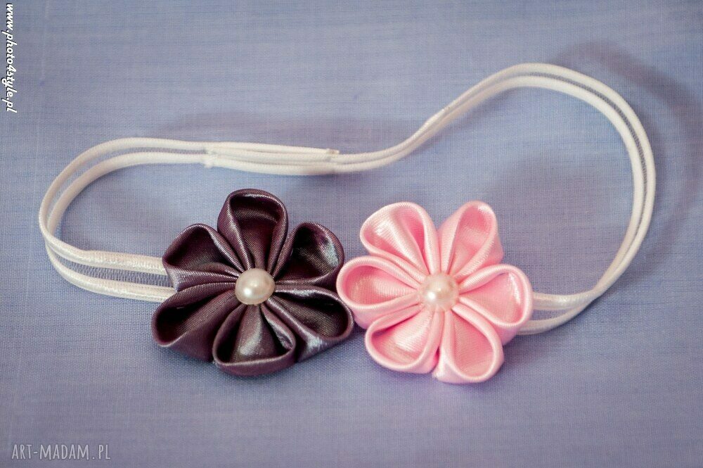 ozdoby do włosów: Opaska dla dziewczynki z kwiatuszkami Hand Made