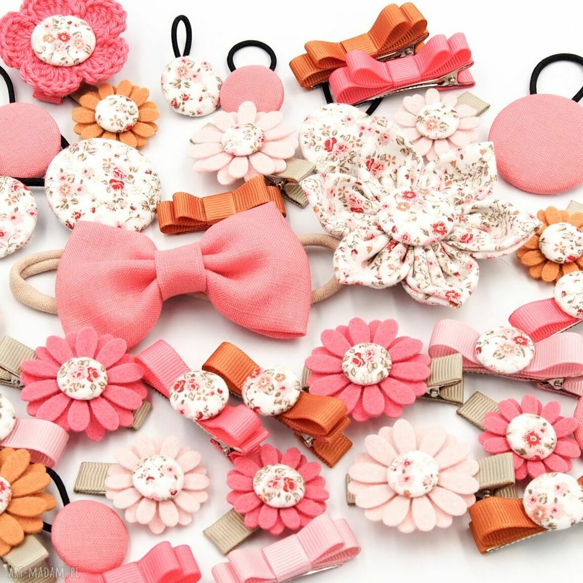 Opaska do włosów dla dziewczynki z kokardą coral pink LINEN