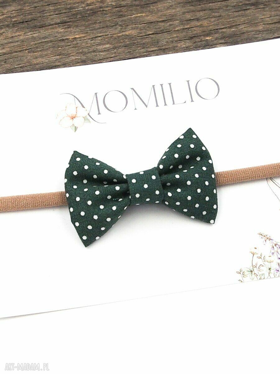 Opaska do włosów Kokardka w kropeczki Dottie Green - handmade na święta