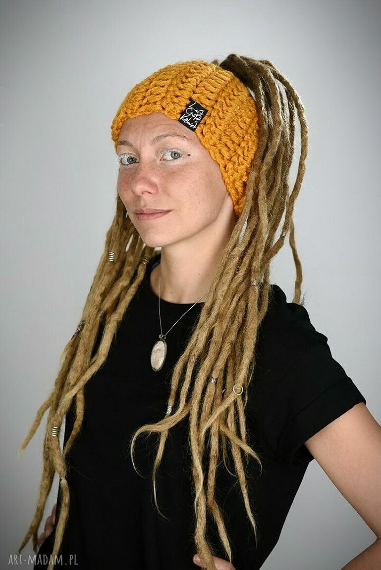Ręcznie robiona opaska na dready DreadLove Mono 15 - musztardowa