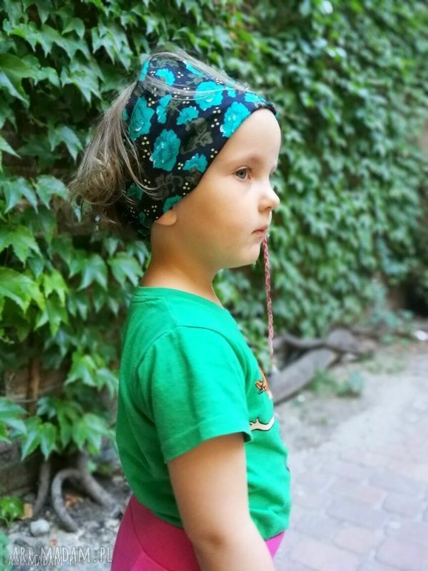 Opaska dziecięca boho w kwiaty etno - szeroka na gumce 51-55 cm