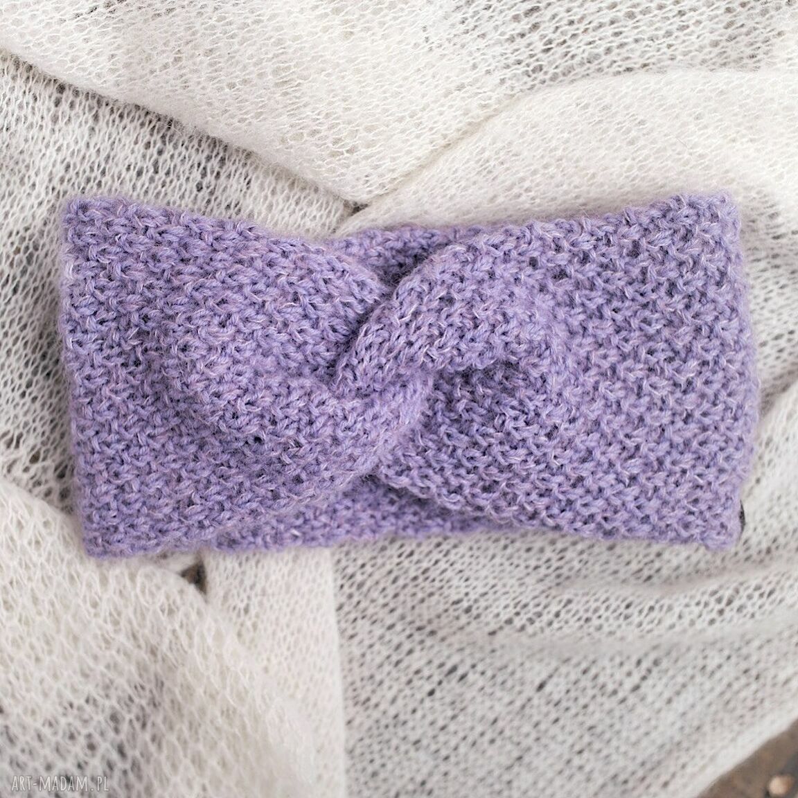 Fioletowa opaska z wełny merino i baby alpaki - oversize