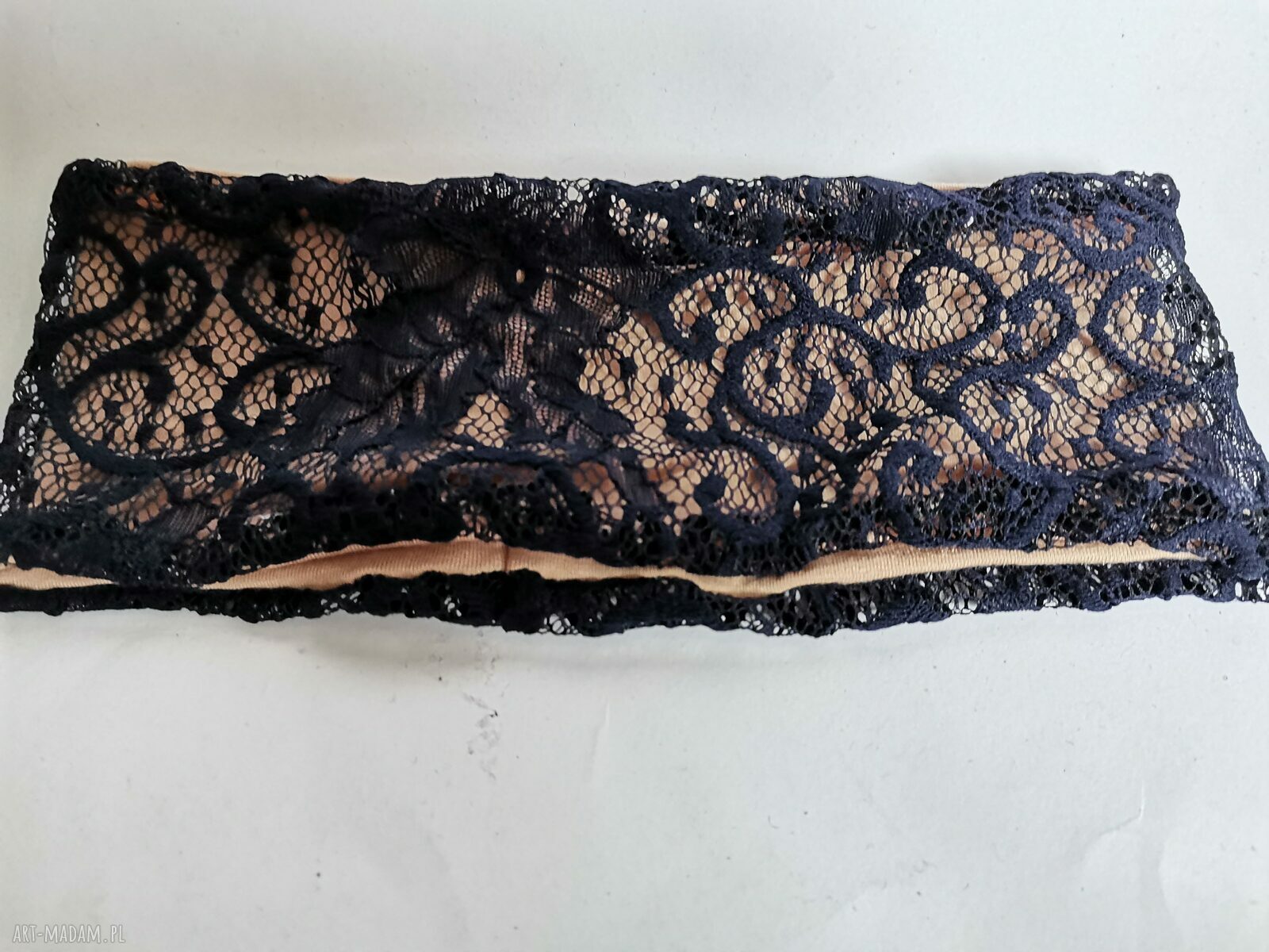 Granatowa opaska na podszewce - rozmiar uniwersalny, handmade folk i boho