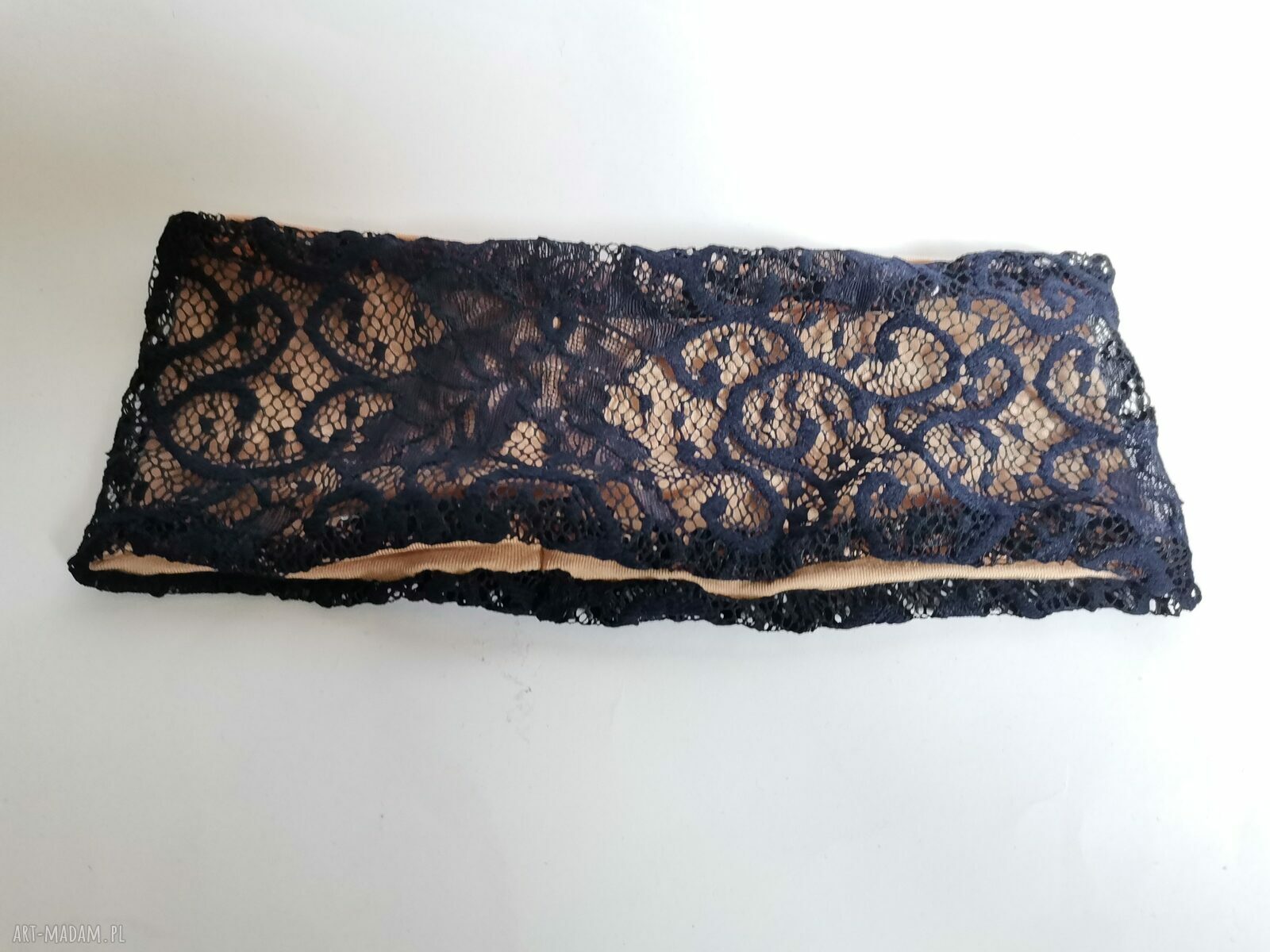 Granatowa opaska na podszewce - rozmiar uniwersalny, handmade folk i boho