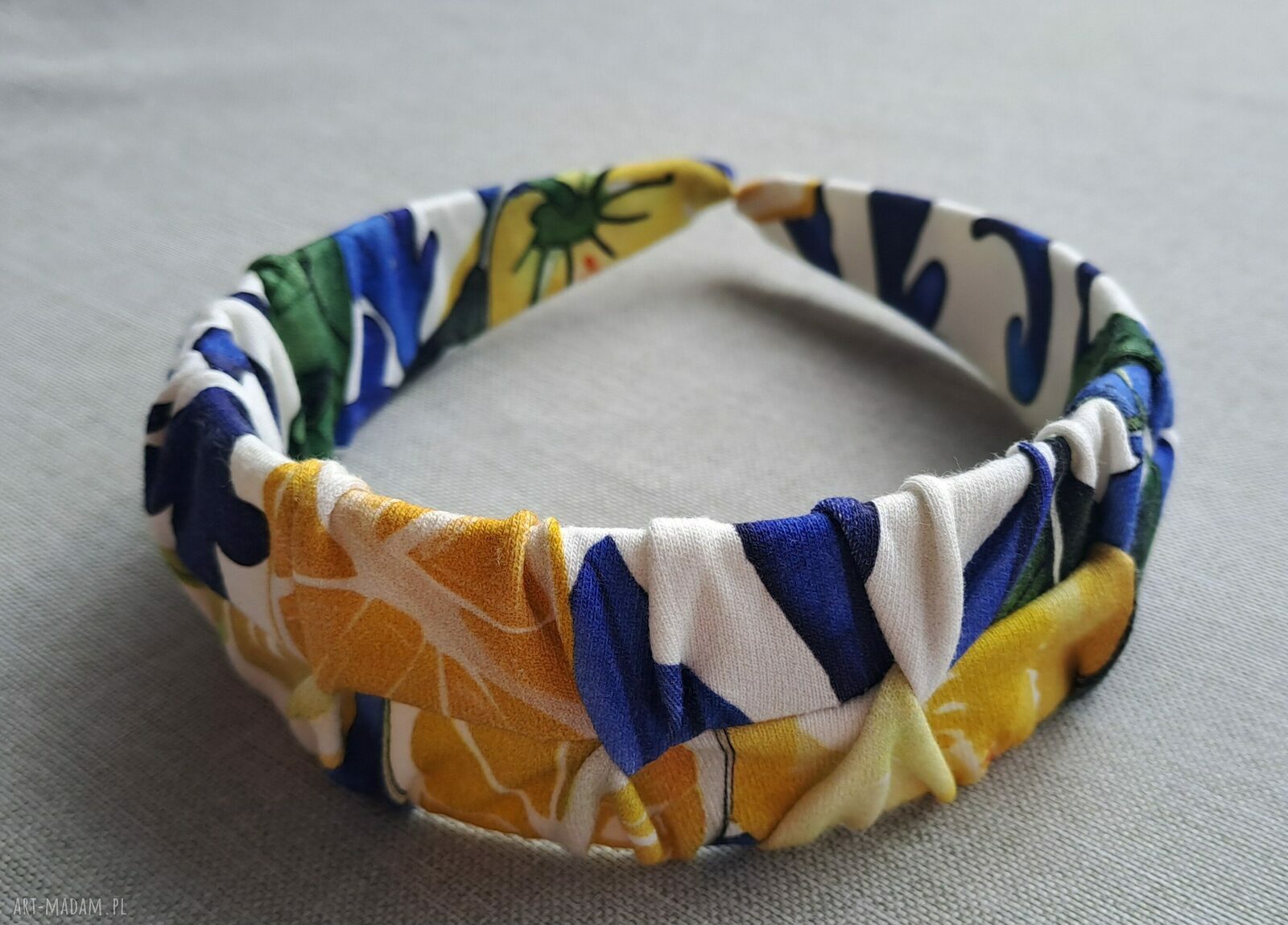 Opaska handmade w cytryny Go Ka - elastyczny dodatek do włosów