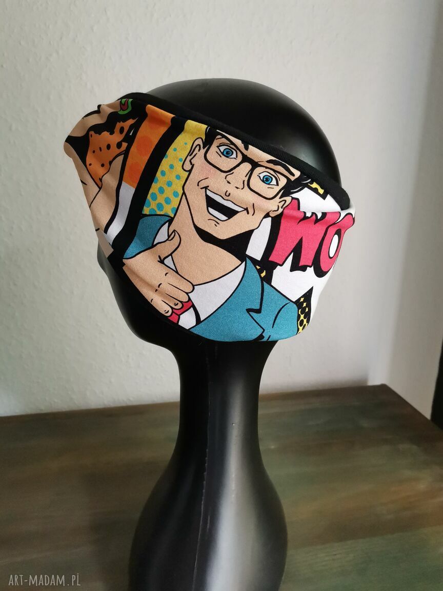 Opaska komiksowa szeroka turbanowa (Box L1) - ręcznie robiona przez Rudę Klarę