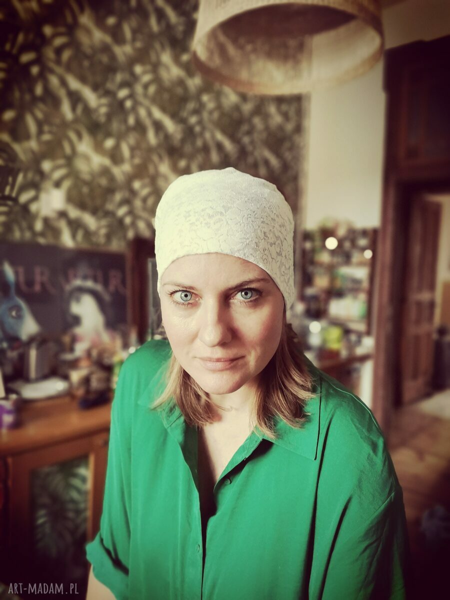 Biała opaska koronkowa handmade na podszewce - uniwersalna boho ślub
