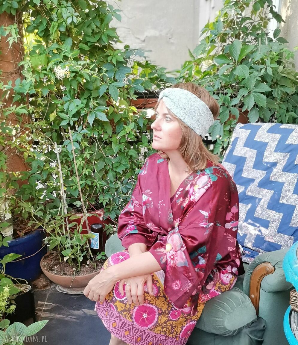 Ręcznie robiona opaska koronkowa turbanowa 59-60 cm - jasny niebieski
