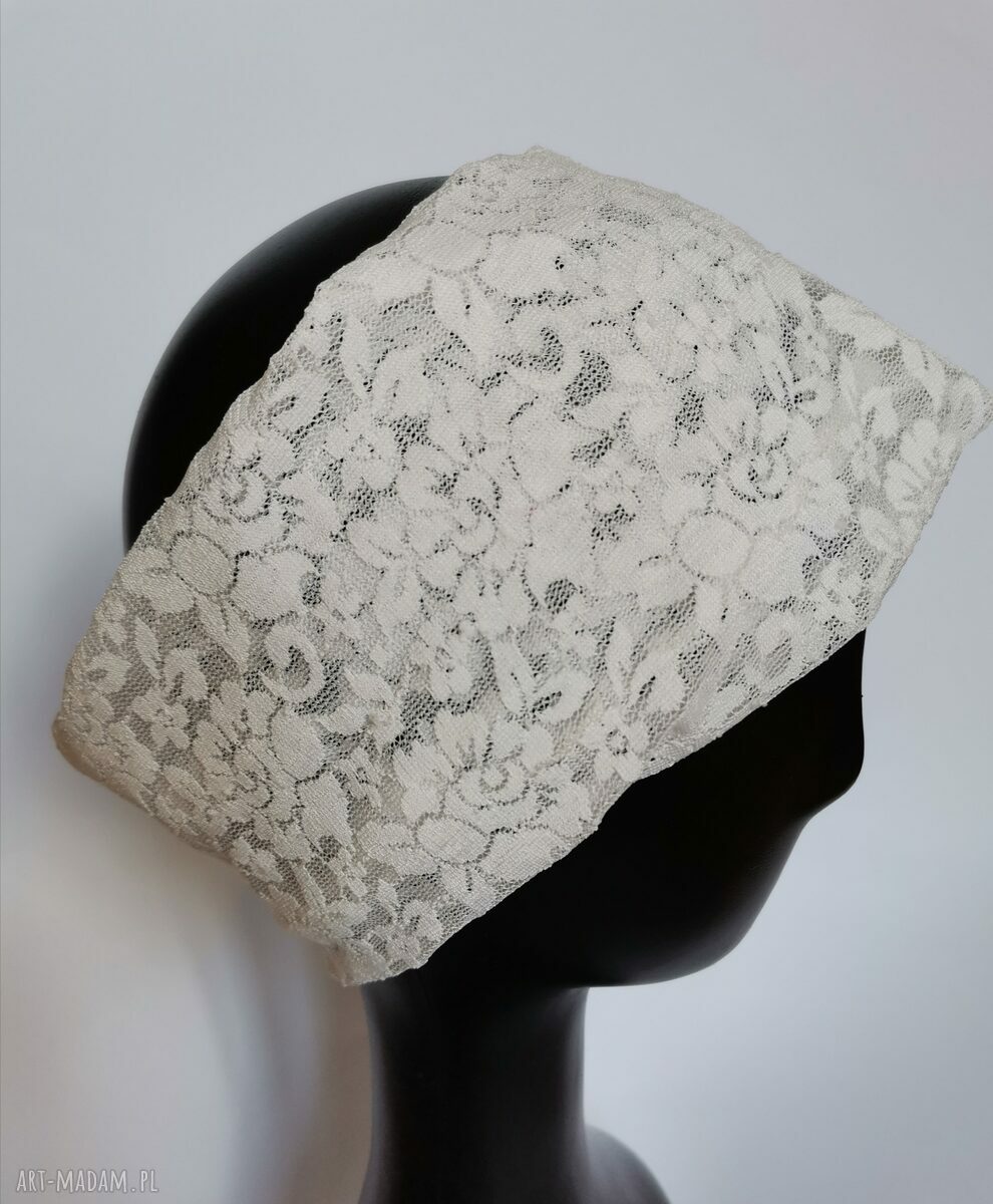 Biała opaska koronkowa handmade na podszewce - uniwersalna boho ślub