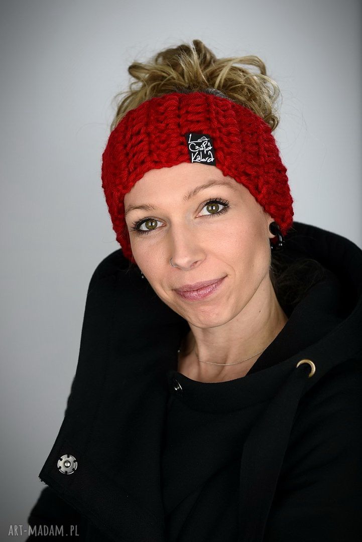 Czerwona opaska MONO 10 - ciepła, ręcznie robiona opaska na rower