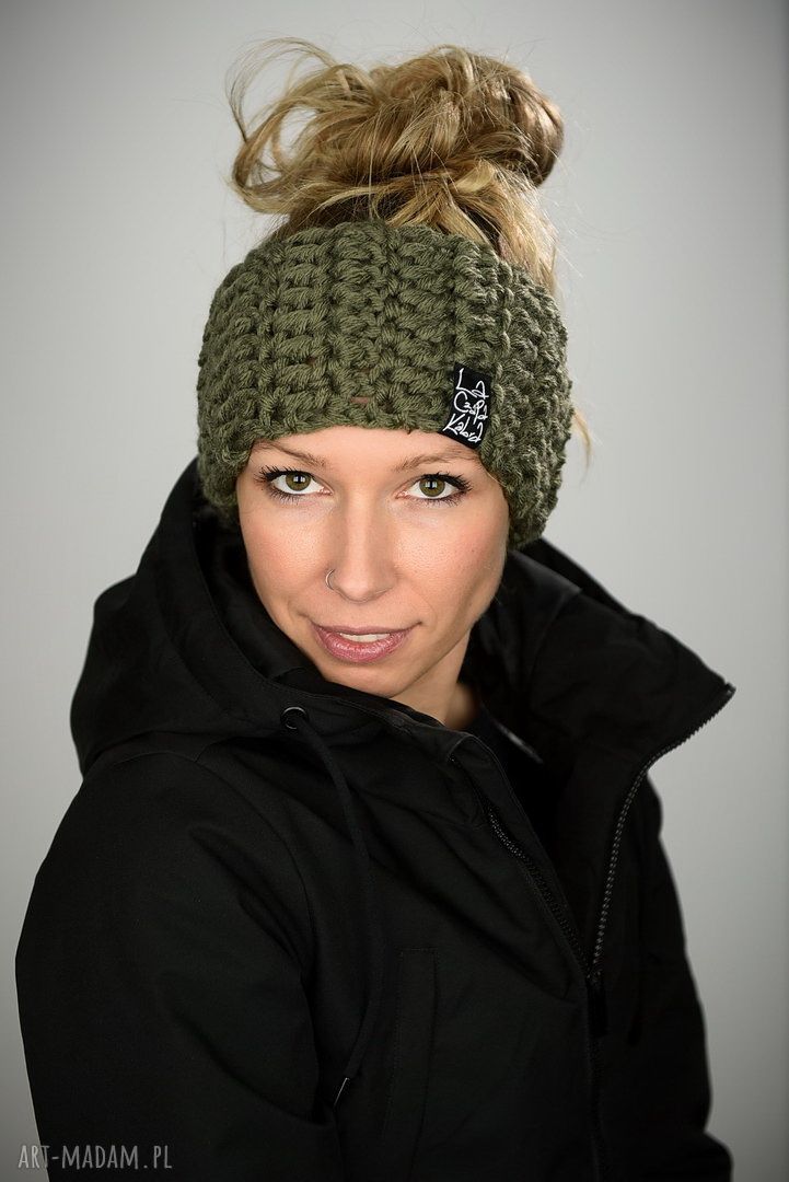 Opaska Mono 25 Khaki - ciepła opaska ręcznie robiona (25% wełny)