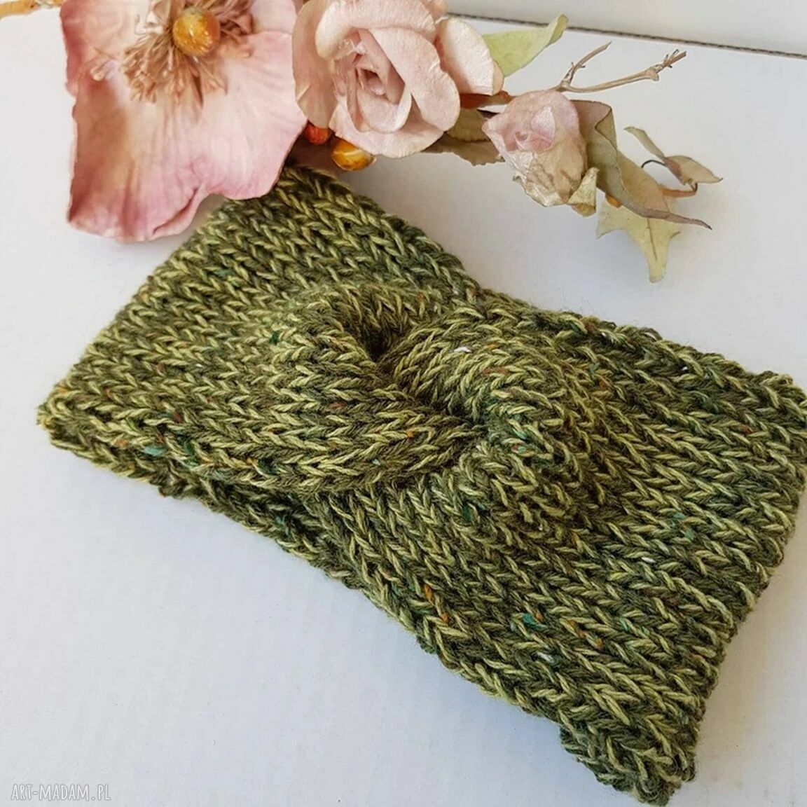 Opaska na głowę podwójna z węzłem - Musztarda Tweed