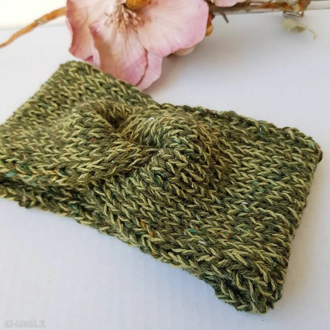 Opaska na głowę podwójna z węzłem - Musztarda Tweed