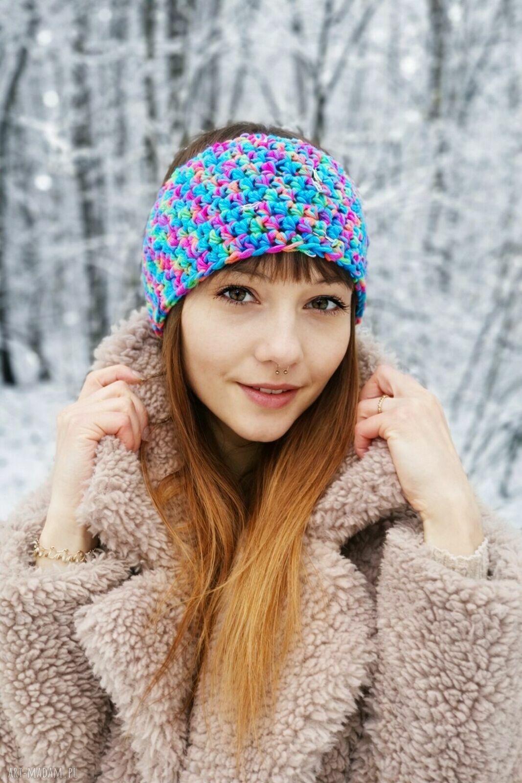 Szara opaska na włosy turban - ciepły headband handmade