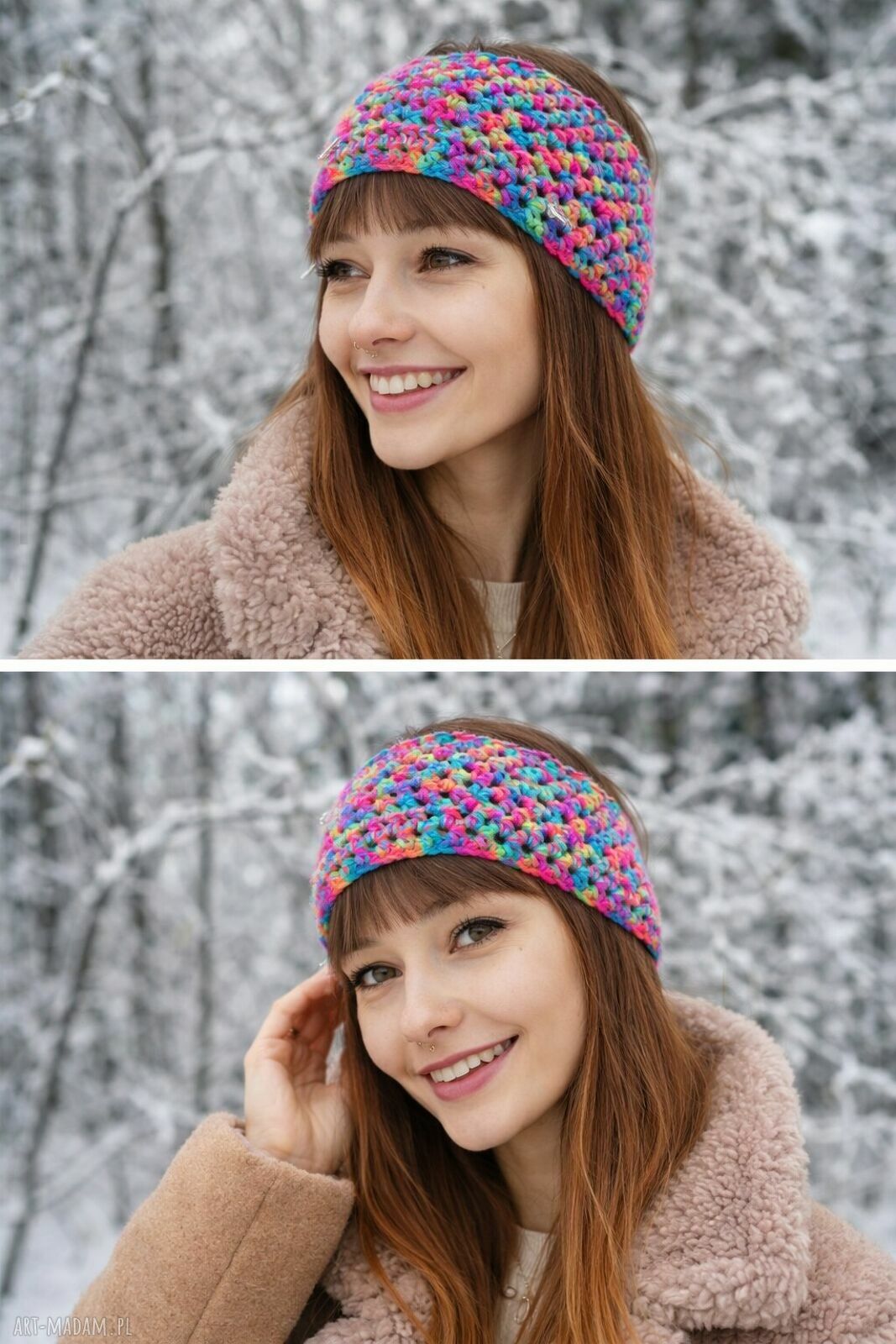 Szara opaska na włosy turban headband szydełkowana - ręcznie robiona