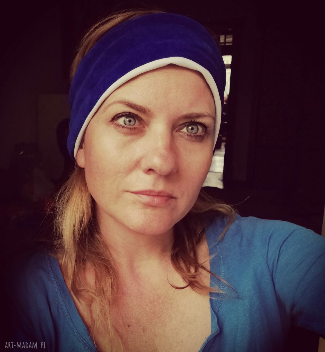 Niebieska opaska na podszewce w stylu etno folk i boho - handmade