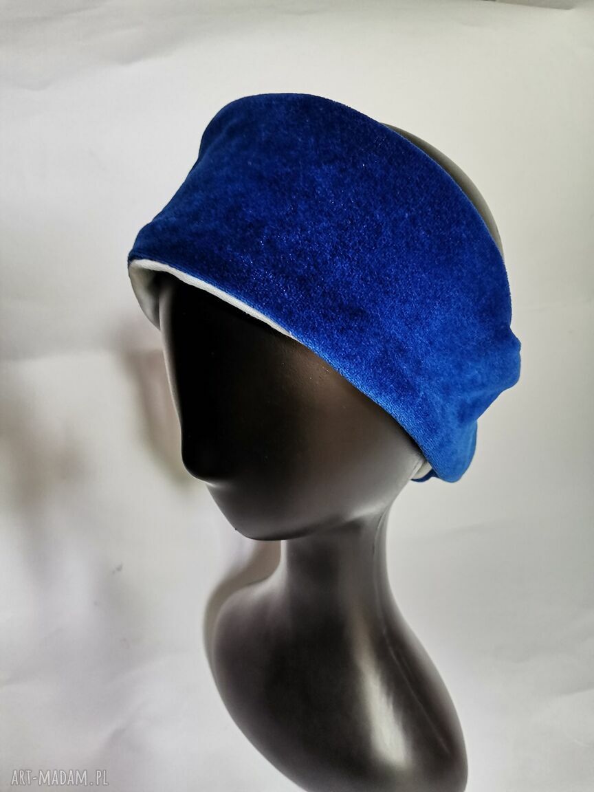 Niebieska opaska na podszewce w stylu etno folk i boho - handmade