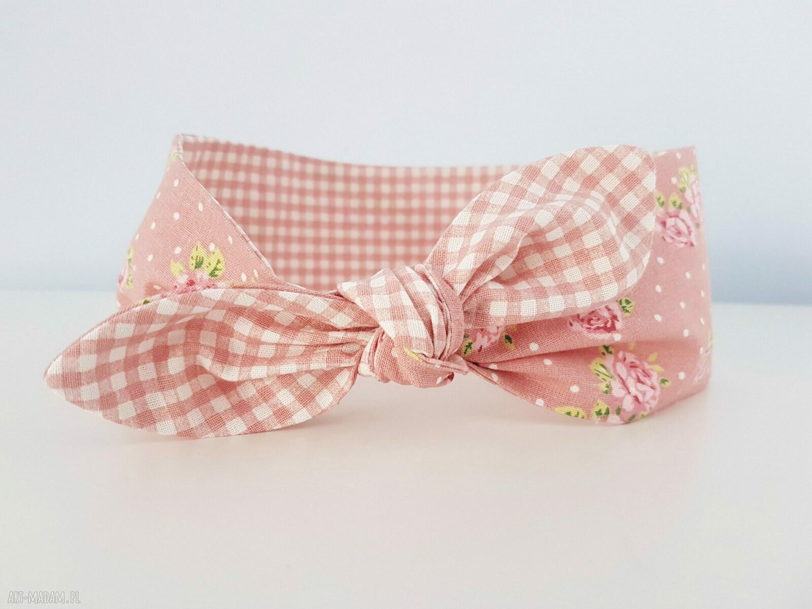 Opaska pin vintage różyczki pinup kwiaty róże pudrowy róż bawełny