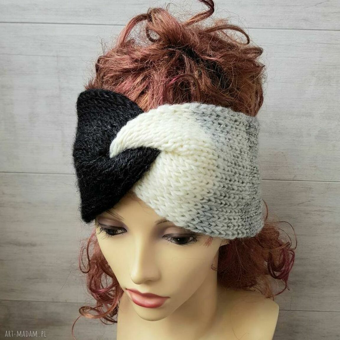 Opaska Retro Turban Ombre - szary melange (50% wełna)